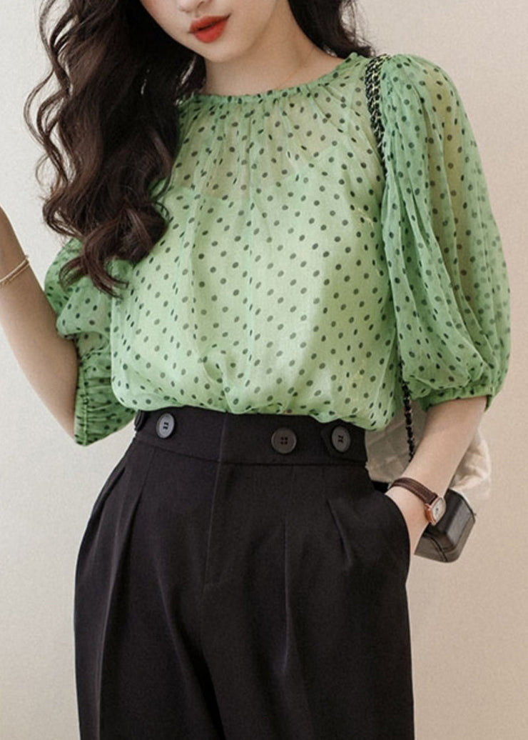 Elegant Green O Neck Print Chiffon Two Pieces Set Half Sleeve