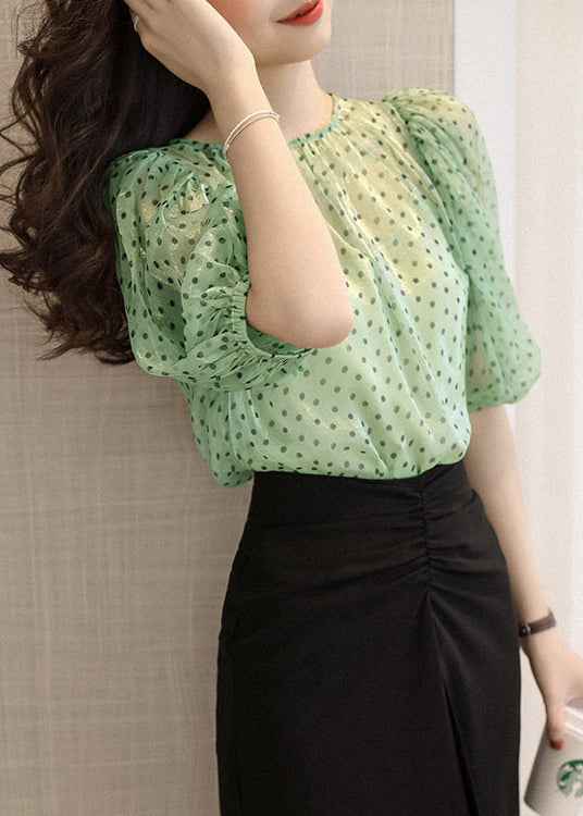 Elegant Green O Neck Print Chiffon Two Pieces Set Half Sleeve