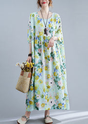 Elegant Green Oversized Print Cotton Maxi Dresses Summer