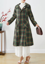 Elegant Green Peter Pan Collar Plaid Pockets Woolen Trench Fall