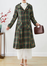 Elegant Green Peter Pan Collar Plaid Pockets Woolen Trench Fall