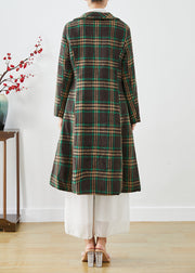 Elegant Green Peter Pan Collar Plaid Pockets Woolen Trench Fall