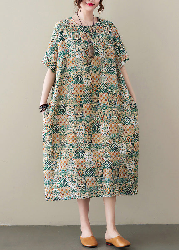 Elegant Green Print Cozy Long Dress Summer