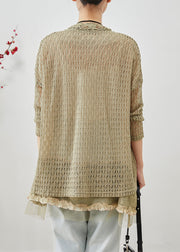 Elegant Green Ruffled Patchwork Hollow Out Lace Cardigans Fall