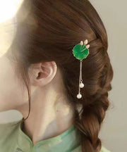 Elegant Green Sterling Silver Alloy Pearl Lotus Leaves Hairpin