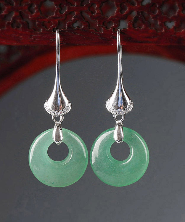 Elegant Green Sterling Silver Jade Drop Earrings