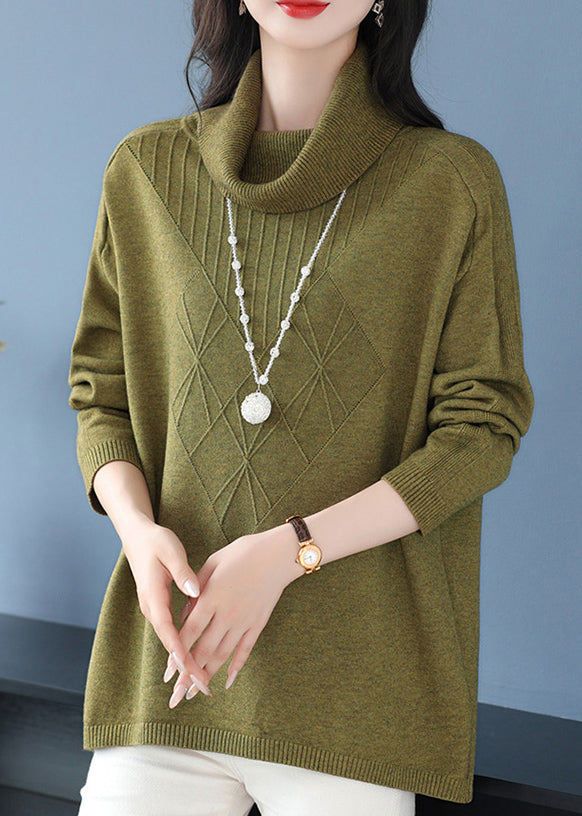 Elegant Green Turtle Neck Cozy Warm Woolen Knit Sweaters Spring