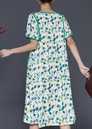 Elegant Green V Neck Print Cotton Dresses Summer