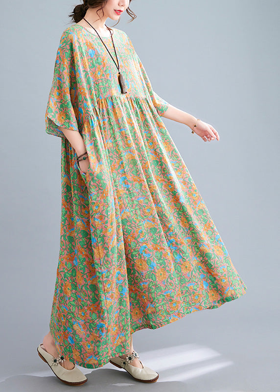 Elegant Green Wrinkled Patchwork Holiday Long Dress Summer