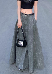 Elegant Grey  Pockets High Waist Patchwork Denim Maxi Skirts Summer