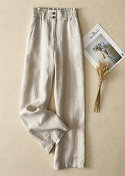 Elegant Grey-dot High Waist Button Linen Straigh Pants Summer