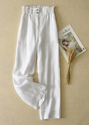 Elegant Grey High Waist Button Linen Straigh Pants Summer