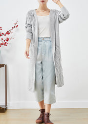 Elegant Grey Hooded Oversized Knit Cardigans Spring