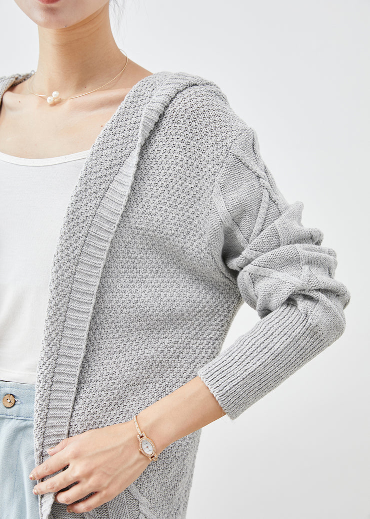 Elegant Grey Hooded Oversized Knit Cardigans Spring