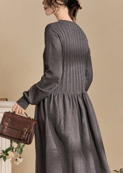 Elegant Grey Lace Up Solid Knit Dresses Spring