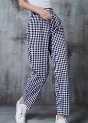 Elegant Grey Oversized Plaid Linen Pants Summer