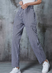 Elegant Grey Oversized Plaid Linen Pants Summer