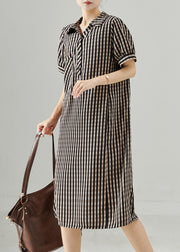 Elegant Grey Peter Pan Collar Plaid Cotton Dress Summer