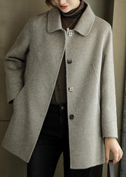 Elegant Grey Peter Pan Collar Silm Fit Woolen Coat Fall