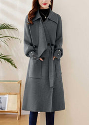 Elegant Grey Peter Pan Collar Tie Waist Knit Coats Spring