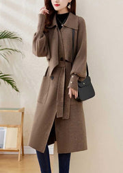 Elegant Grey Peter Pan Collar Tie Waist Knit Coats Spring