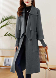 Elegant Grey Peter Pan Collar Tie Waist Knit Coats Spring