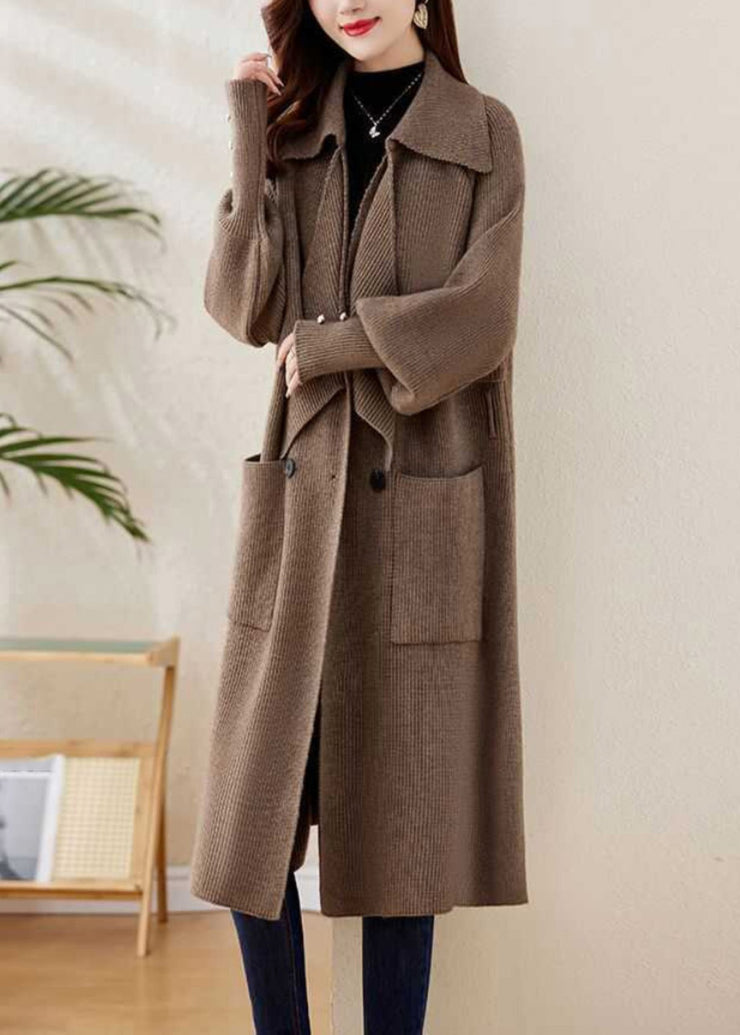 Elegant Grey Peter Pan Collar Tie Waist Knit Coats Spring