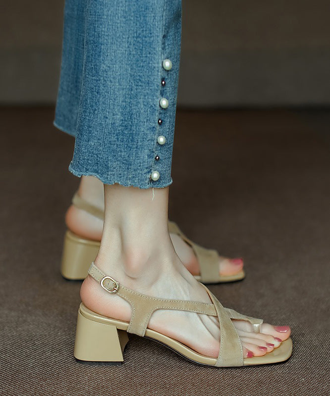 Elegant Hollow Out Chunky Sandals Blue Suede