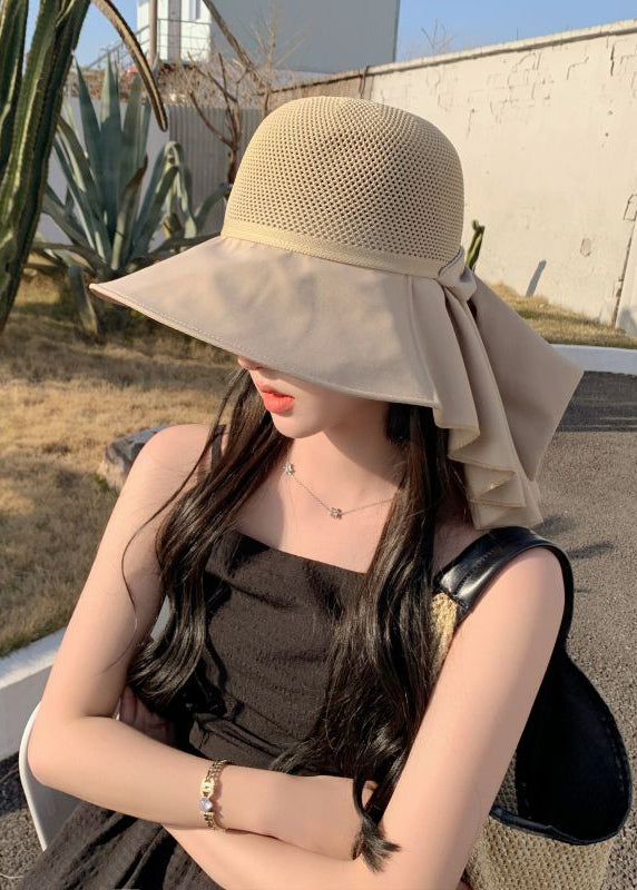 Elegant Khaki Hollow Out Patchwork Floppy Sun Hat