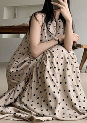 Elegant Khaki O Neck Patchwork Dot Print Cotton Dresses Summer