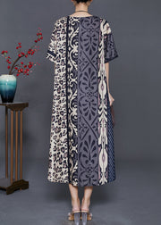Elegant Khaki Oversized Leopard Print Silk Dress Summer