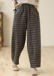 Elegant Khaki Oversized Plaid Warm Fleece Harem Pants Spring