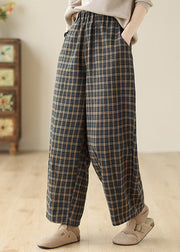 Elegant Khaki Oversized Plaid Warm Fleece Harem Pants Spring