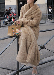 Elegant Khaki Patchwork Mink Hair Leather And Fur Long Coats Winter