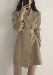 Elegant Khaki Peter Pan Collar Pockets Coat Long Sleeve