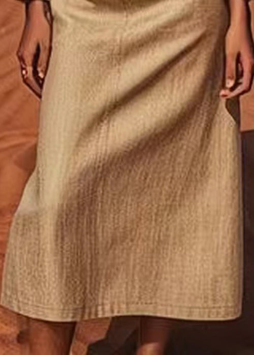 Elegant Khaki Solid High Waist Linen A Line Skirts Summer