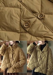 Elegant Khaki Stand Collar Oversized Button Duck Down Puffer Jacket Winter