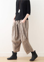 Elegant Khaki Tie Dye Wrinkled Linen Harem Pants Fall