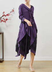 Elegant Lavender Asymmetrical Floral Cotton Long Dresses Fall