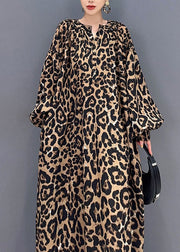 Elegant Leopard Print O-Neck Long Dress Long Sleeve