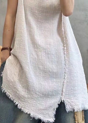 Elegant Light Khaki Asymmetrical Linen Waistcoat Sleeveless