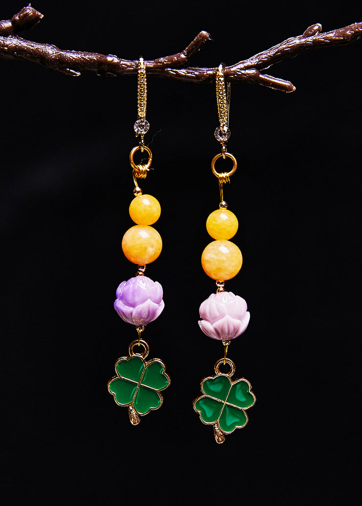 Elegant Lotus Flower Beeswax Gilding Drop Earrings