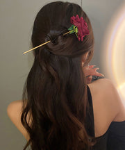 Elegant Mulberry Alloy Zircon Rose Velour Hairpin