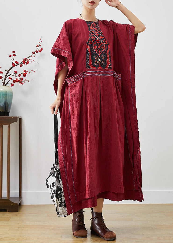 Elegant Mulberry Embroideried Patchwork Cotton Dresses Summer