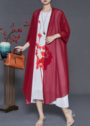 Elegant Mulberry Print Chiffon Cardigan And Dress Two Pieces Set Summer