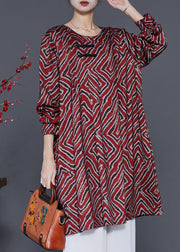 Elegant Mulberry Print Chinese Button Cotton Mid Dress Spring