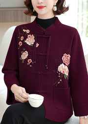 Elegant Mulberry Print Pockets Wool Knit Coats Spring