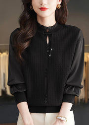 Elegant Mulberry Ruffled Patchwork Knit Sweater Tops Spring