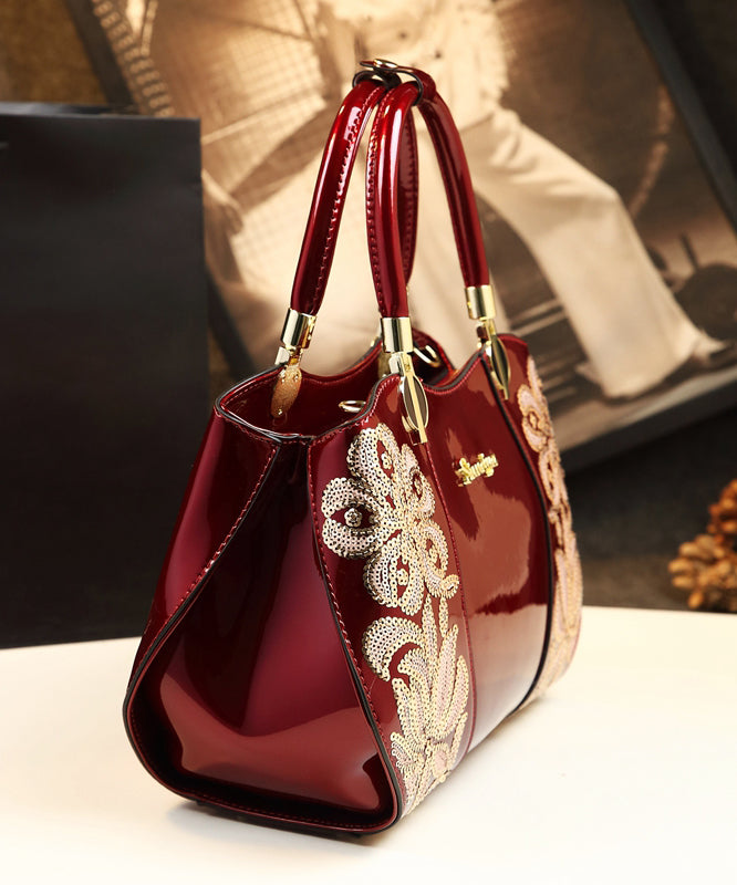 Elegant Mulberry Sequins Floral Calf Leather Tote Handbag