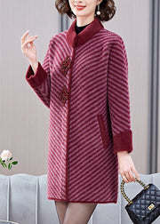 Elegant Mulberry Striped Patchwork Mink Velvet Coats Spring